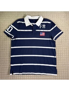 Faconnable Polo Shirt Short Sleeve Striped USA Large